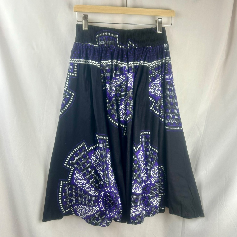 African Kente Dashiki Midi Skirt Women One Size Purple Elastic Waist Full A Line - Picture 5 of 6